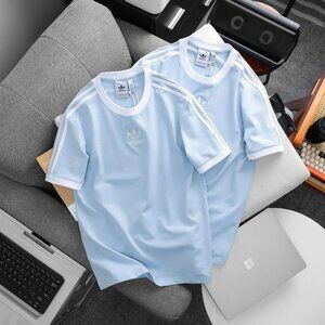 Adidas Classics Original 3 Stripes Tee Shirt Trefoil Retro Men Blue Brand New